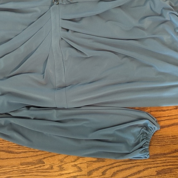 Adrianna Papell Blue Knit V Wrap Top Side Ruffle Slit Maxi Formal Dress NWT - Picture 9 of 9